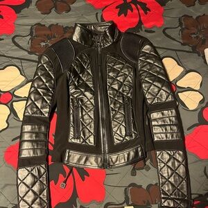 Blanc Noir Black Quilted Leather Jacket